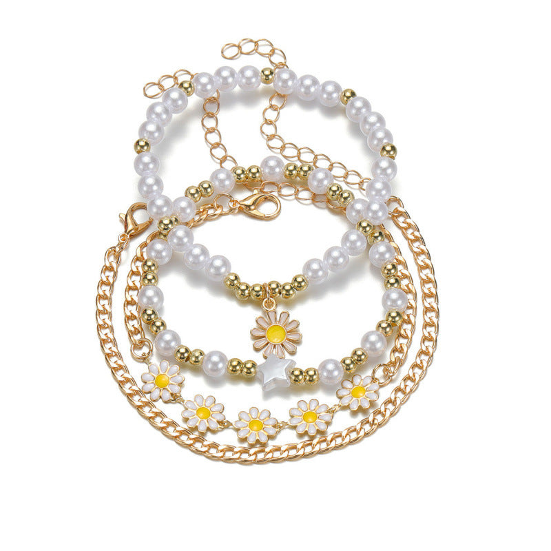 Women's Fashion Alloy Little Daisy Chain Pearl Bracelets