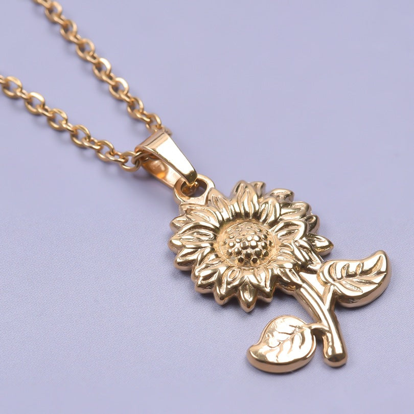 Sunflower Stainless Steel Vacuum Plating Ornament Necklaces