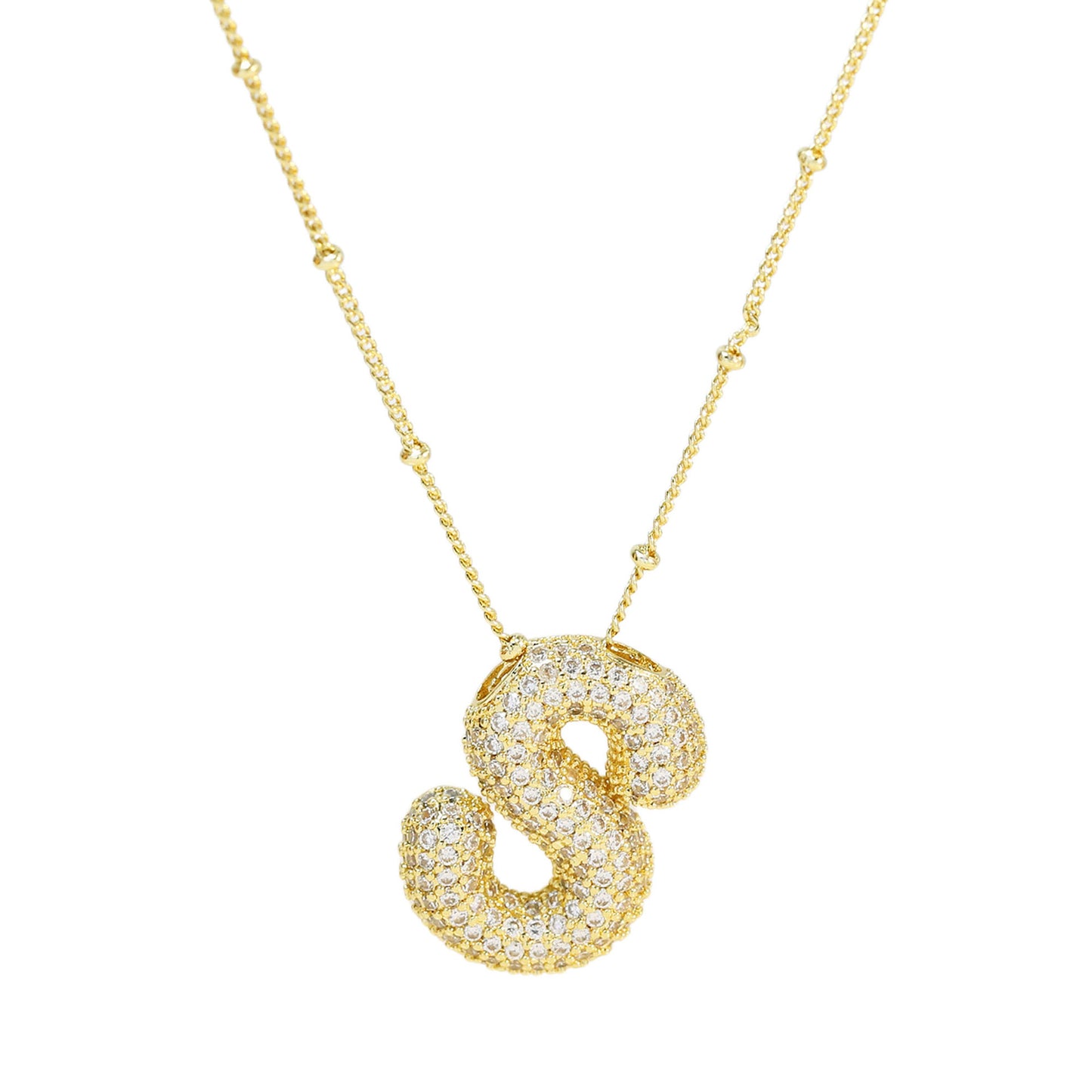 Women's Brass Zircon Bubble Balloon Letter Chubby Necklaces