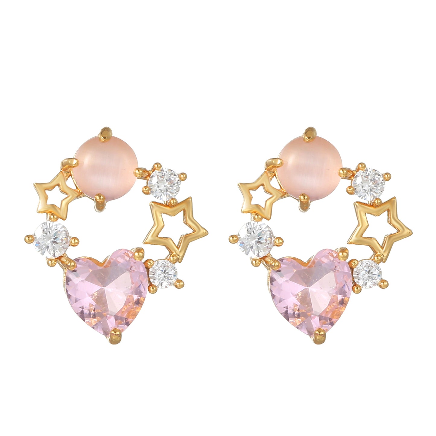 Pink Zircon Heart-shaped Electroplated Design Artistic Love Earrings