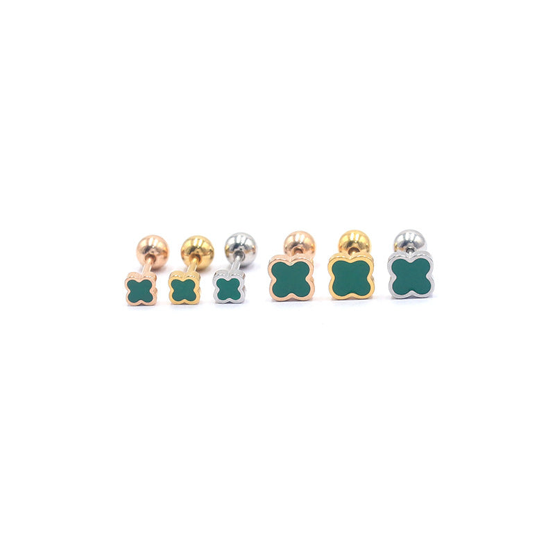 Stainless Steel Oil Dripping Black Red Green Surface Cross Stud Earrings