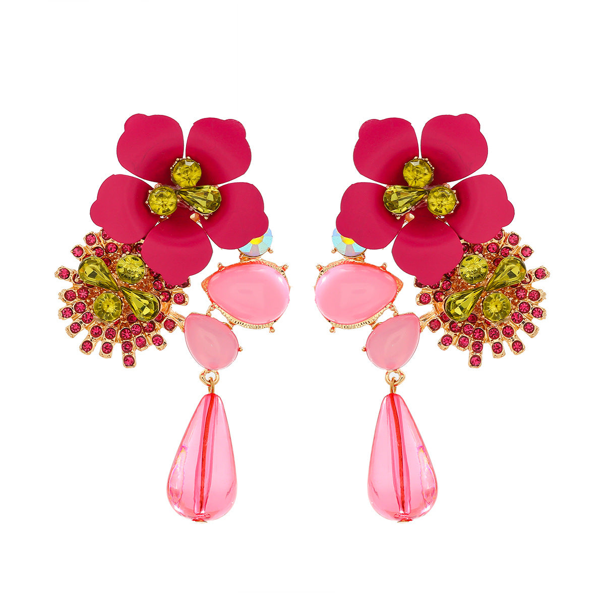 Women's Z Resin Flower Beaded Diamond Vintage Earrings