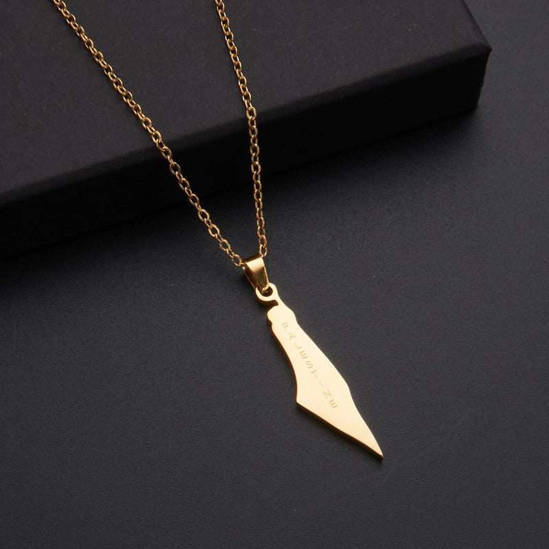 Oil Dripping Vintage Palestine Map Stainless Steel Necklaces