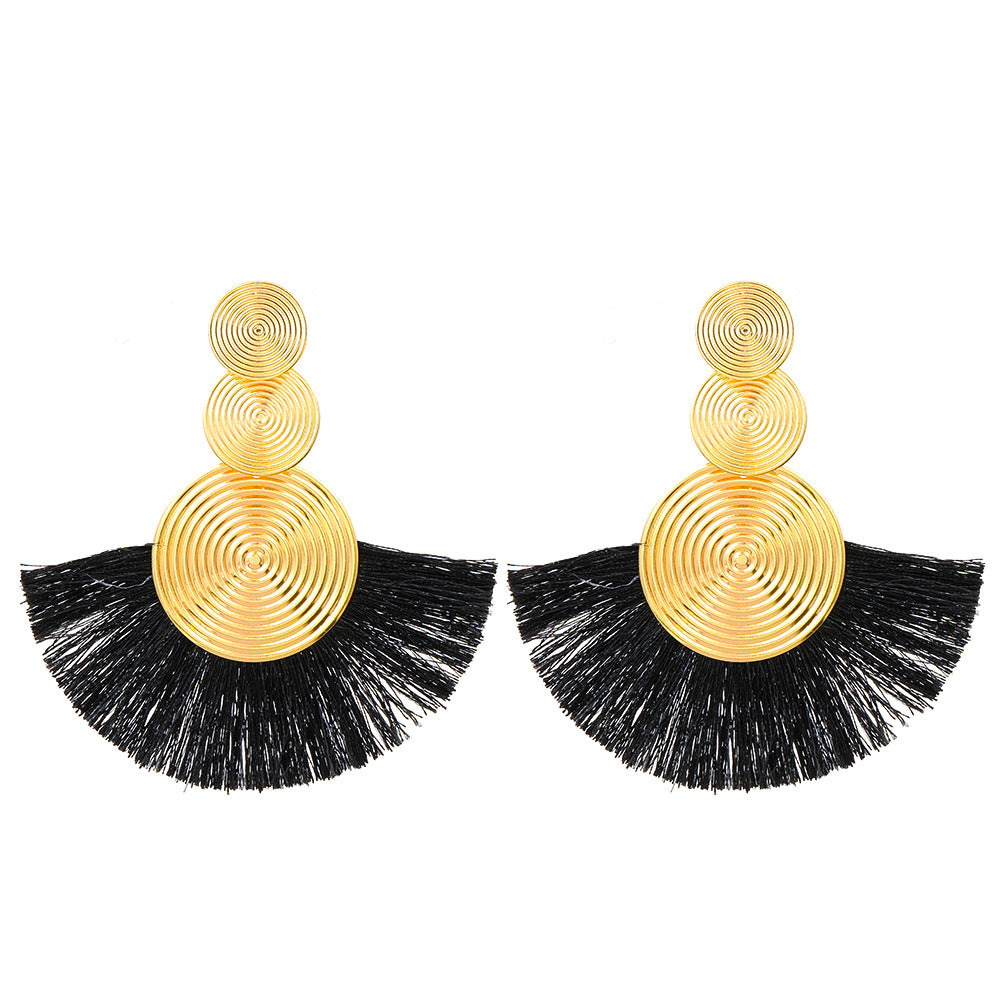 Women's Style Exaggerated Alloy Circle Tassel Temperament Earrings
