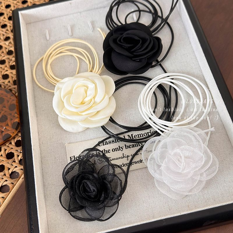 Neck Flower Black Necklet Neckband Camellia Necklace