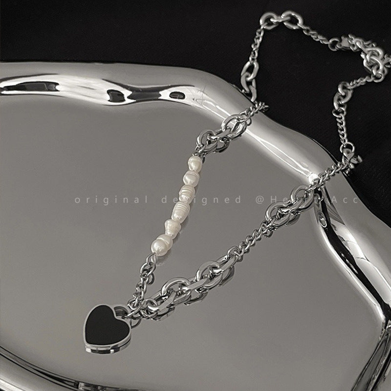 Women's Black Love Imitation Pearl Fashion Clavicle Chain Light Necklaces
