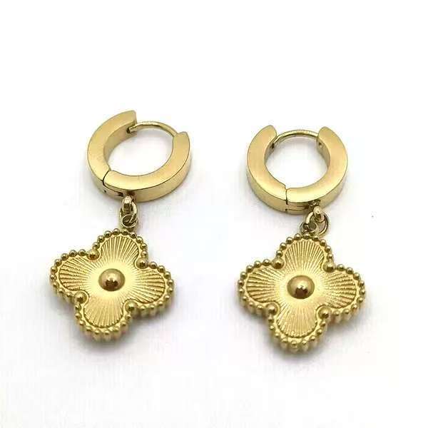 Gold Titanium Steel Short Clip Lucky Four-leaf Clover Rings