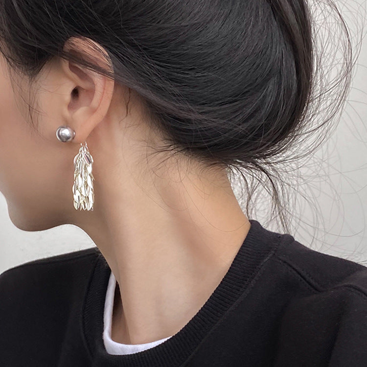 Leaf Metal Tassel Female Design Sense Earrings