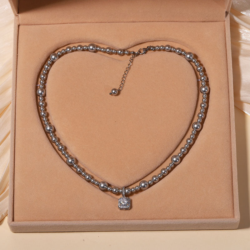 Women's Square Diamond Natural Shell Pearls Pearl Necklaces