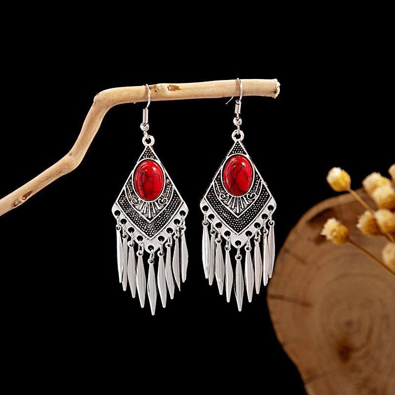 High-grade Tibetan Sier Summer Long Tassel Earrings