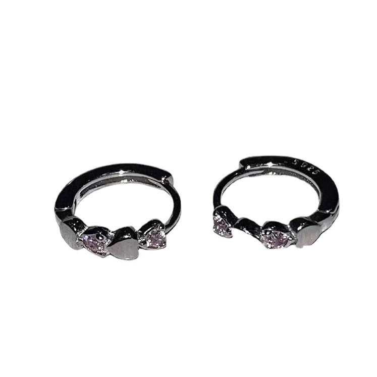 Women's Pink Loving Heart Zircon Clip Design Sense Minority Rings