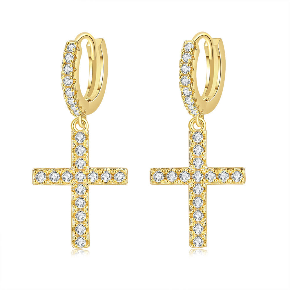 Hip Hop Full Diamond Cross Eardrops Male Earrings