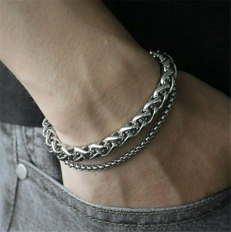 Men's Gold Sier Black Three-color Stainless Steel Bracelets