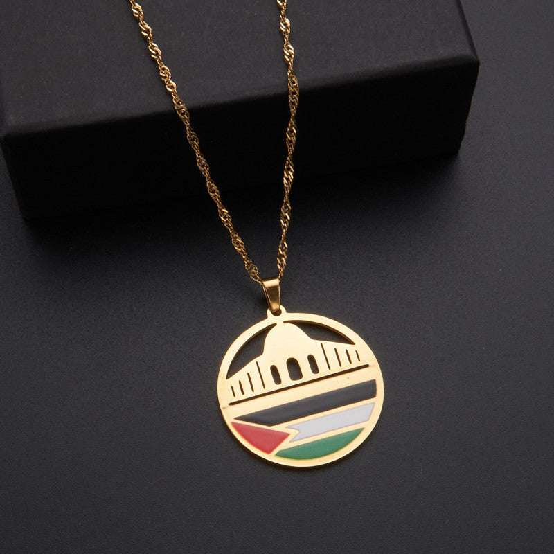 Oil Dripping Vintage Palestine Map Stainless Steel Necklaces