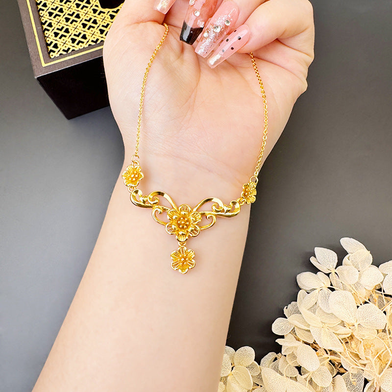 Women's Vietnam Placer Gold Water Wave Chain Necklaces
