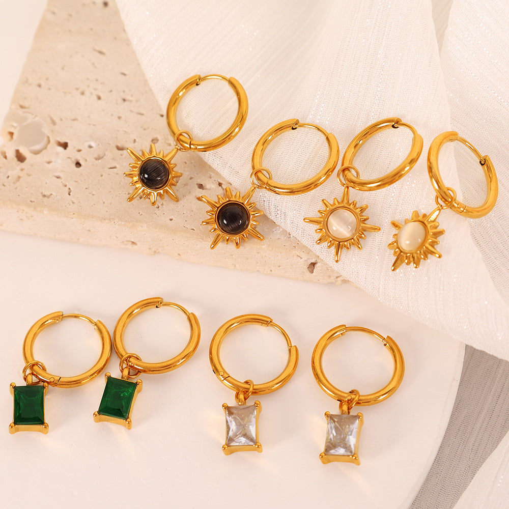 Women's Korean Style Personalized Face Repair Buckle Titanium Steel Gold Plated Earrings