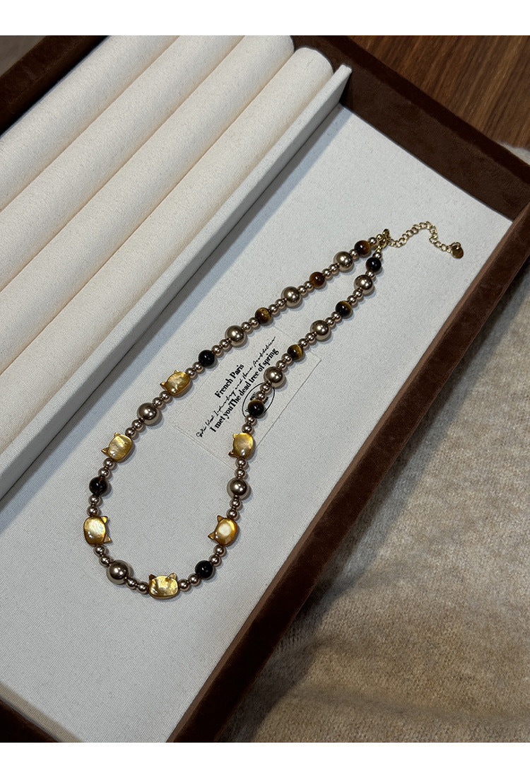 Women's Mocha Golden Brown Cat Carved Tiger Necklaces