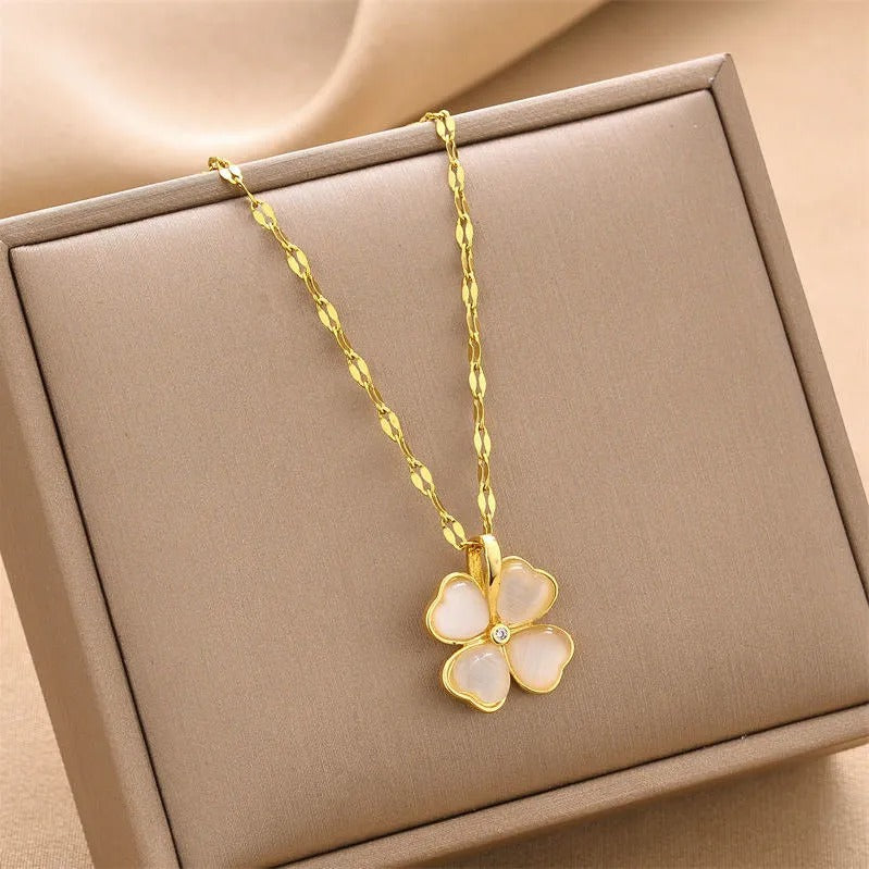 Women's Lucky Four-leaf Clover Titanium Steel Gold-plated Necklaces