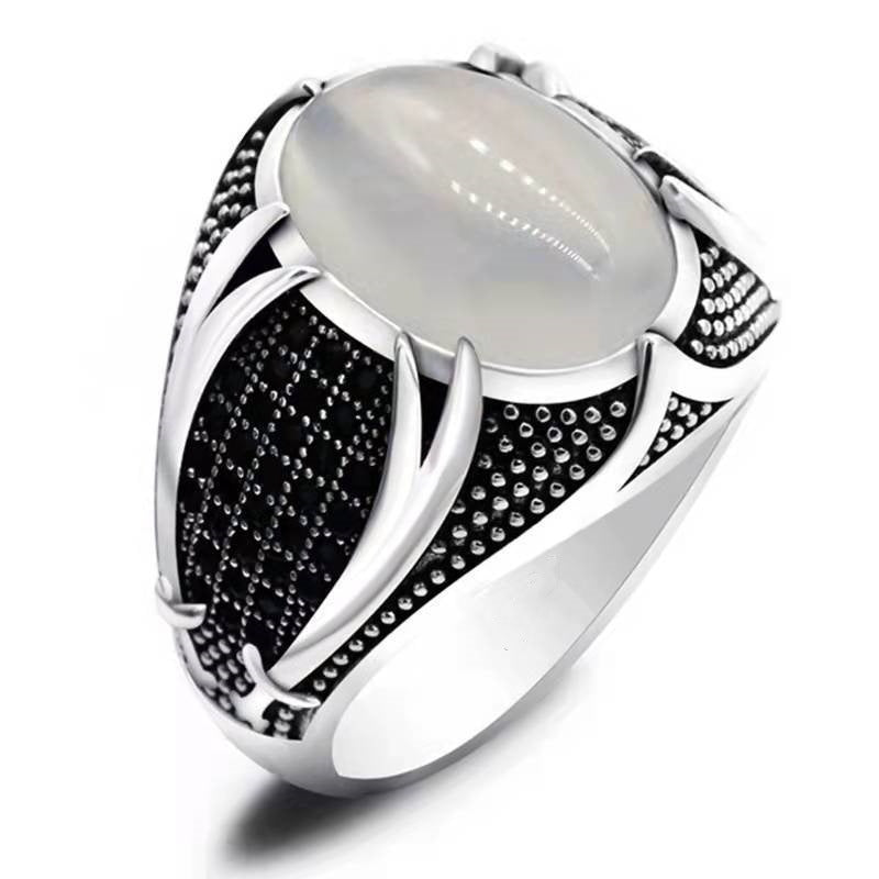 Women's & Men's Black White Beryl Trendy Elegant Retro Rings