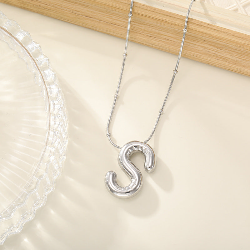 Women's Trendy Bubble Letter Colorfast Titanium Steel Design Pendants