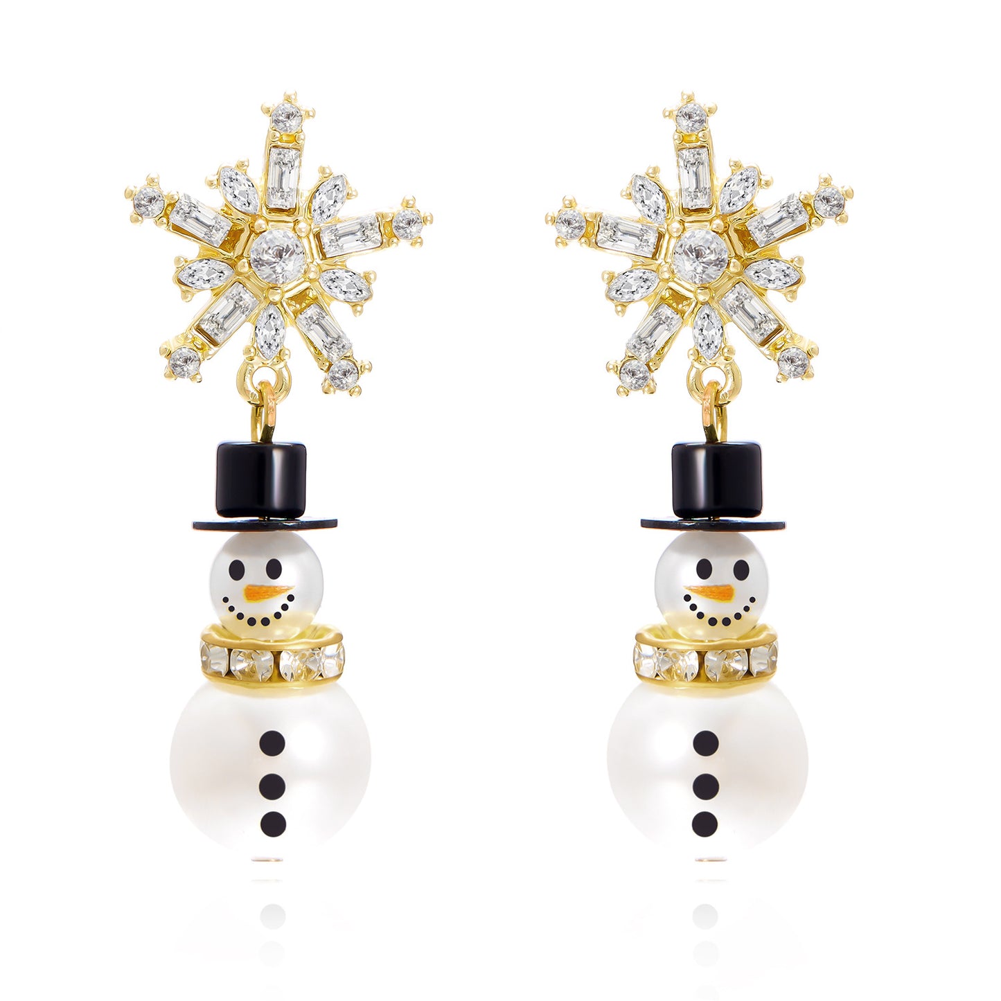 Women's Fashion Diamond Snowflake Pearl Hat Snowman Earrings