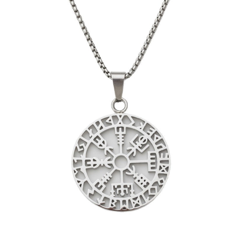 Men's Viking Rune Stainless Steel Fashion Sier Lucky Round Pendants