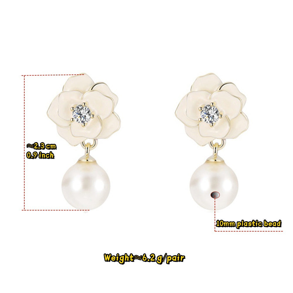 Women's Camellia Imitation Pearl Chinese Style Niche Earrings