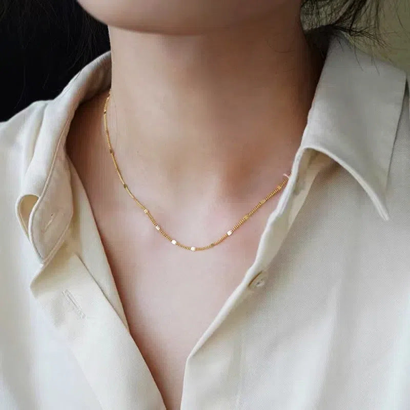 Women's Sterling Sier Gold-plated Choker Wave Light Sequins Luxury High-grade Necklace