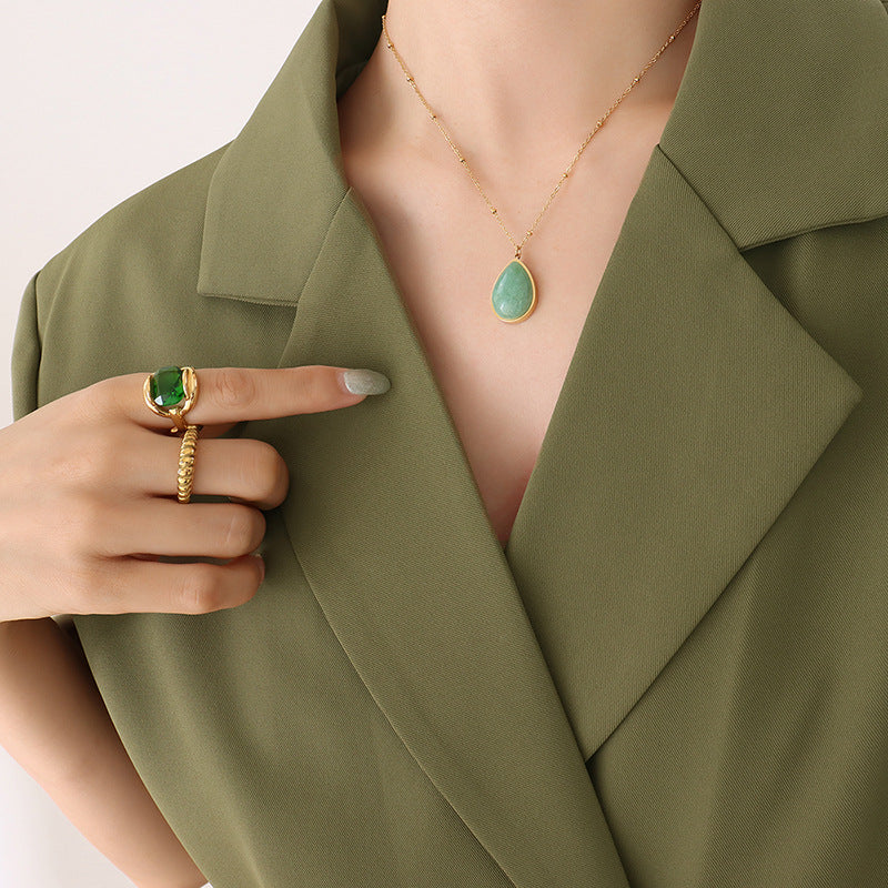 Water Drop Shape Natural Raw Gemstone Oval Clavicle Chain Summer Necklaces