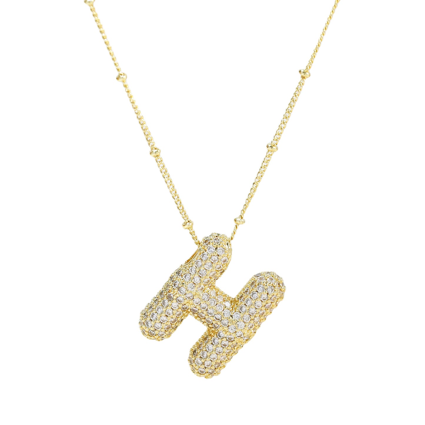 Women's Brass Zircon Bubble Balloon Letter Chubby Necklaces