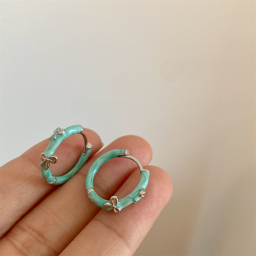 Three-color Bow French Style Temperament Girlish Earrings