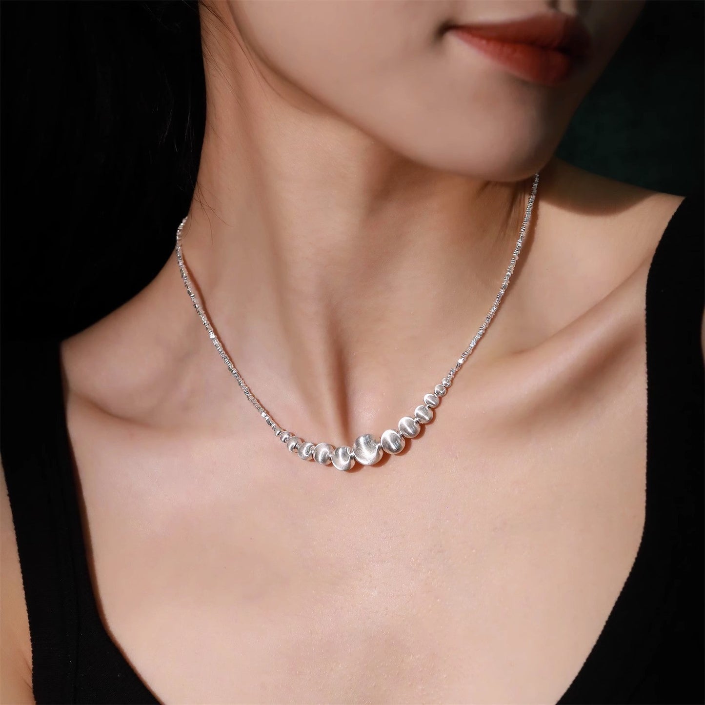 Sterling Light Luxury Minority Brushed Ball Necklaces