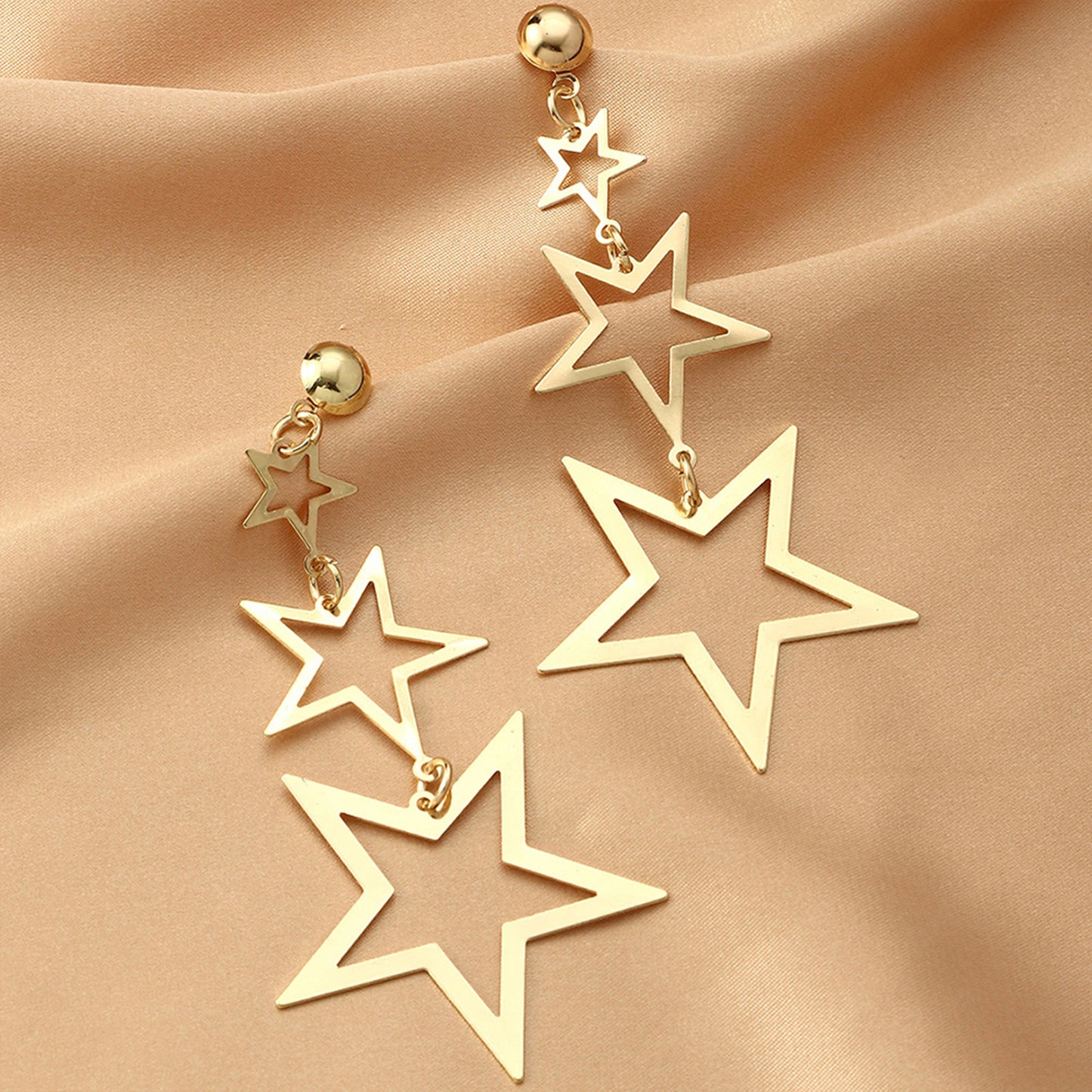 Women's Gold Five-pointed Star Long Metal Eardrops Earrings