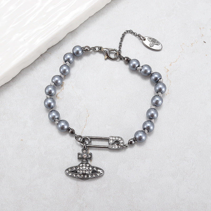 Women's Saturn Gray Pearl Pin Light Luxury Minority Clavicle Necklaces