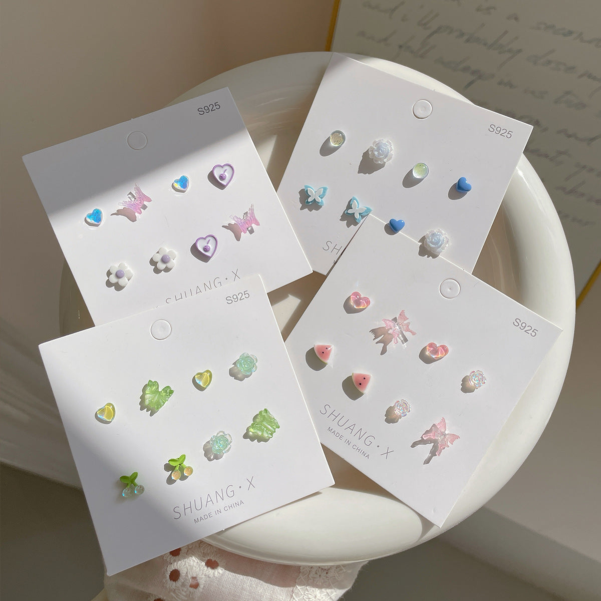 Women's Fresh Butterfly Set Sier Needle Sweet Earrings