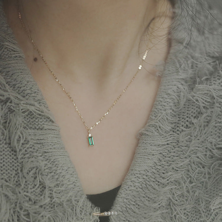 Gold-plated Grandmother Green Zircon Princess Square Necklaces