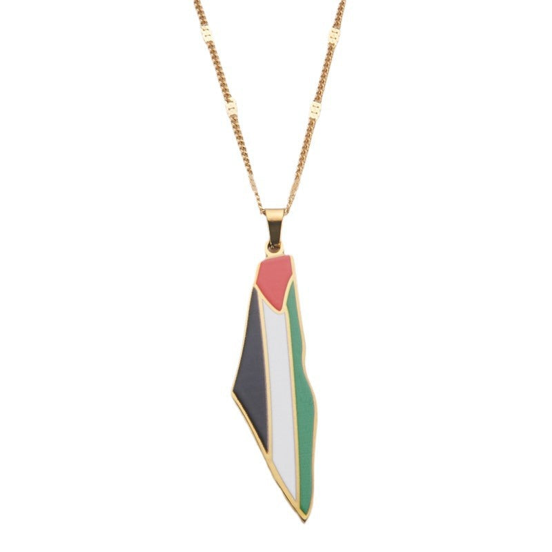 Oil Dripping Vintage Palestine Map Stainless Steel Necklaces