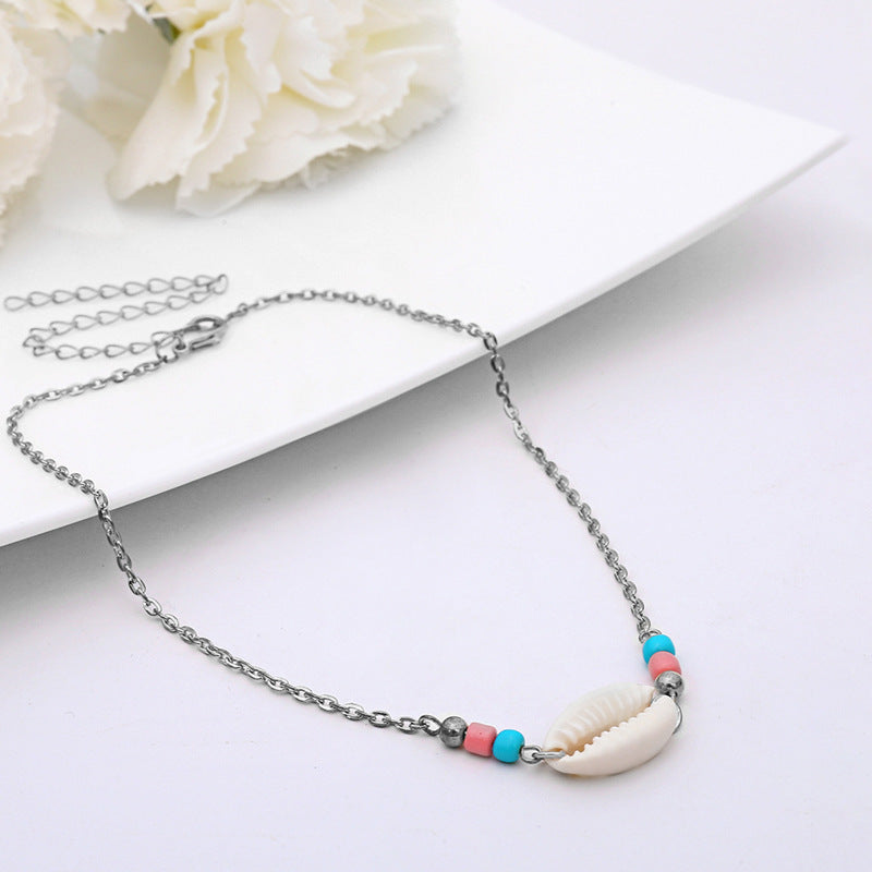 Style Shell Female Personality Versatile Contrast Color Bead Necklace