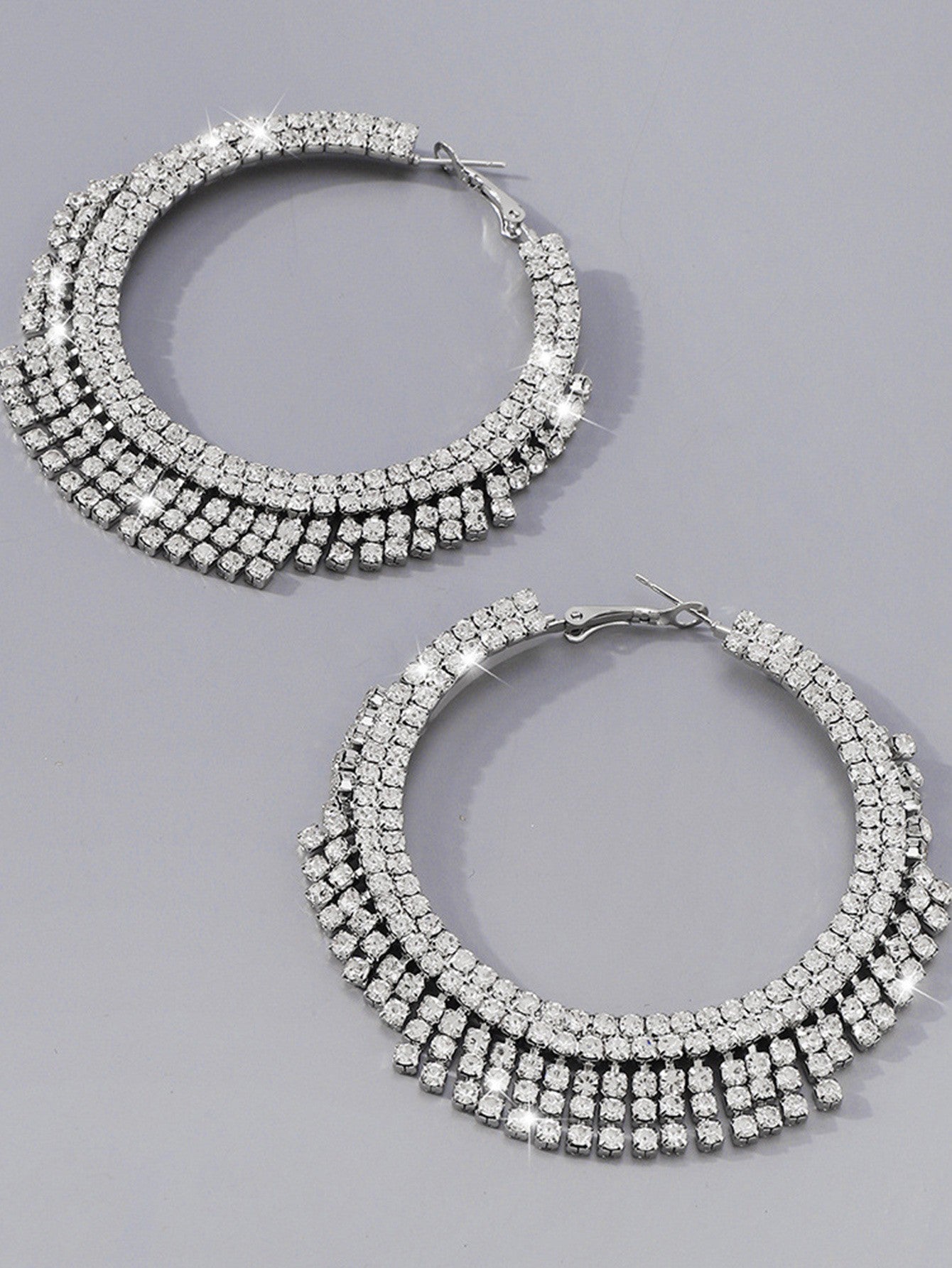 Women's High Profile Generous Rhinestone Tassel Big Circle For Daily Earrings