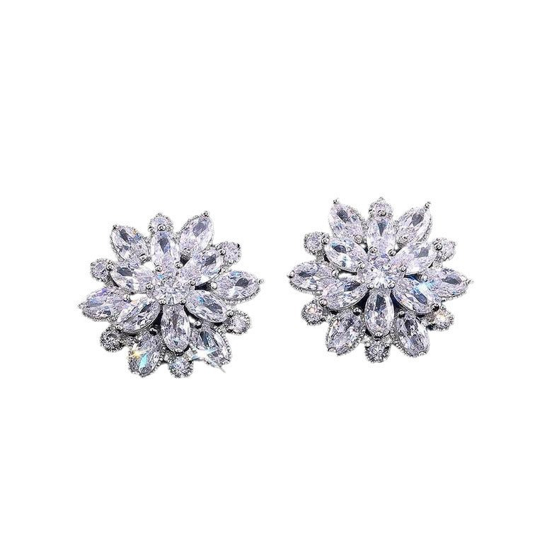 Sunflower Crystal Sier Needle Korean Style Personalized Temperamental Trendy Earrings