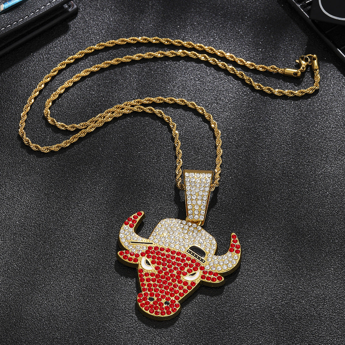 Women's & Men's Personality Fashion Diamond Domineering Bull Head Necklaces