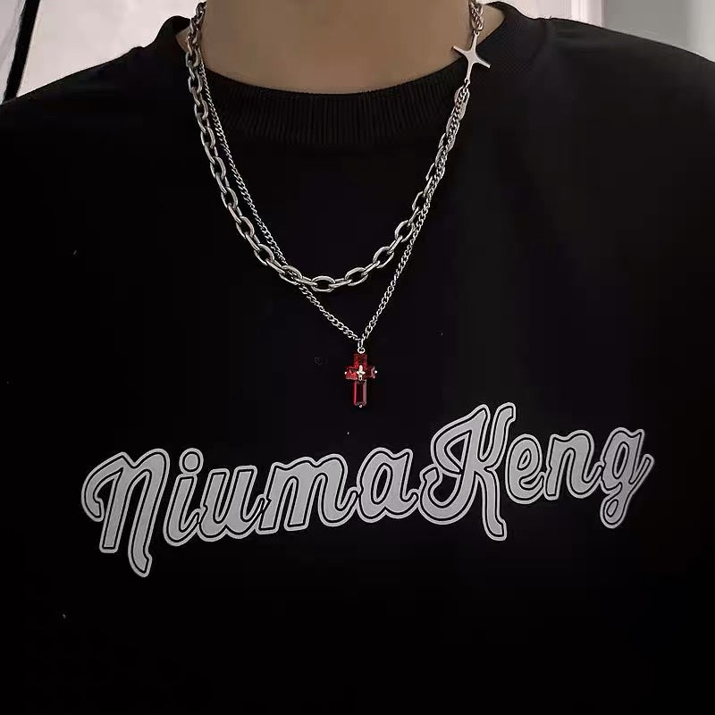 Onyx Stars Street Boys Design High-grade Clavicle Necklaces