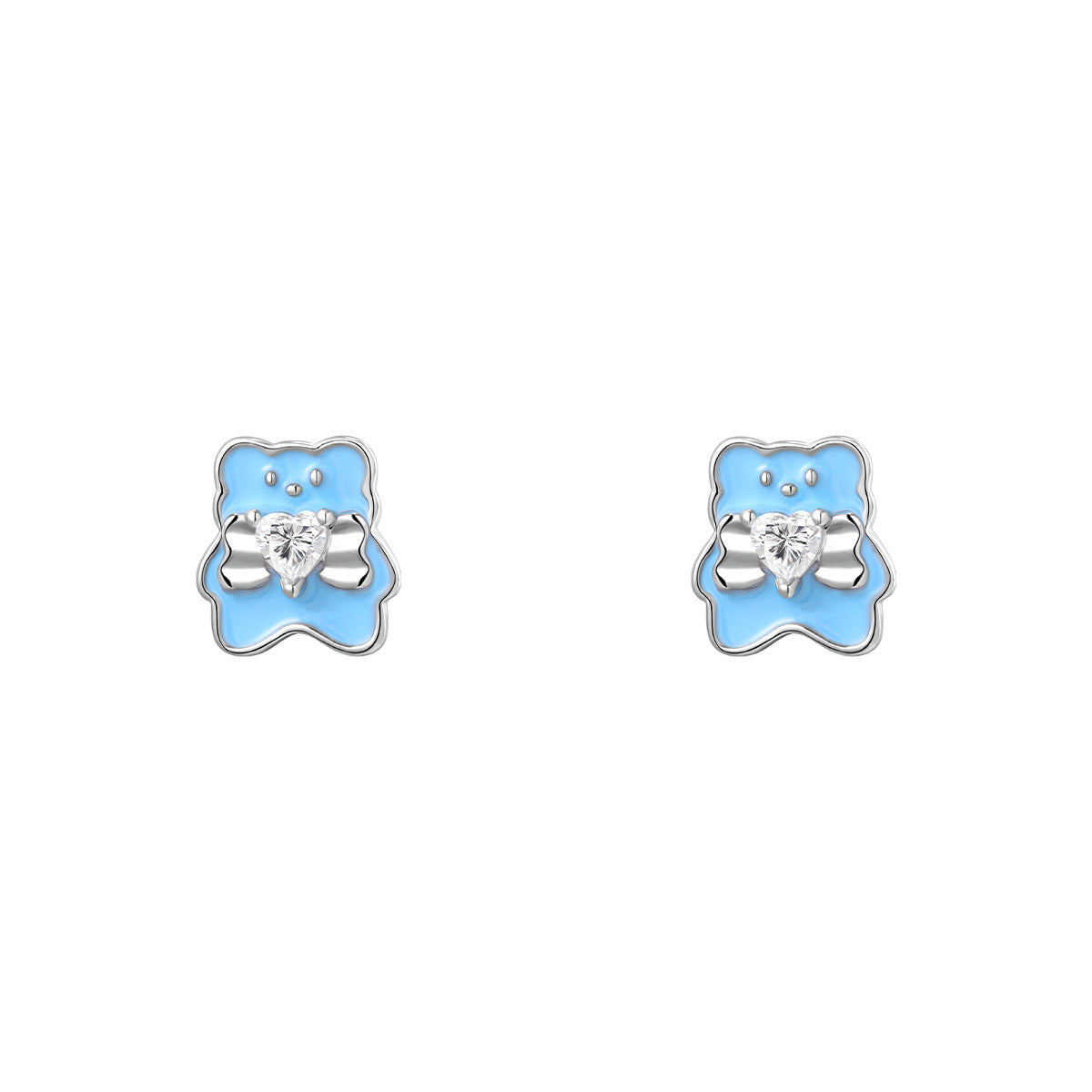 Steel Gold Bear Blue Pink Drip Earrings