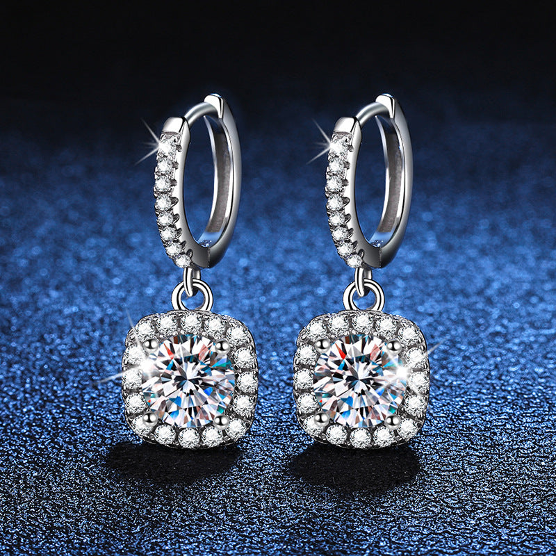 Women's Moissanite Sier Classic Square Bag Exquisite Earrings