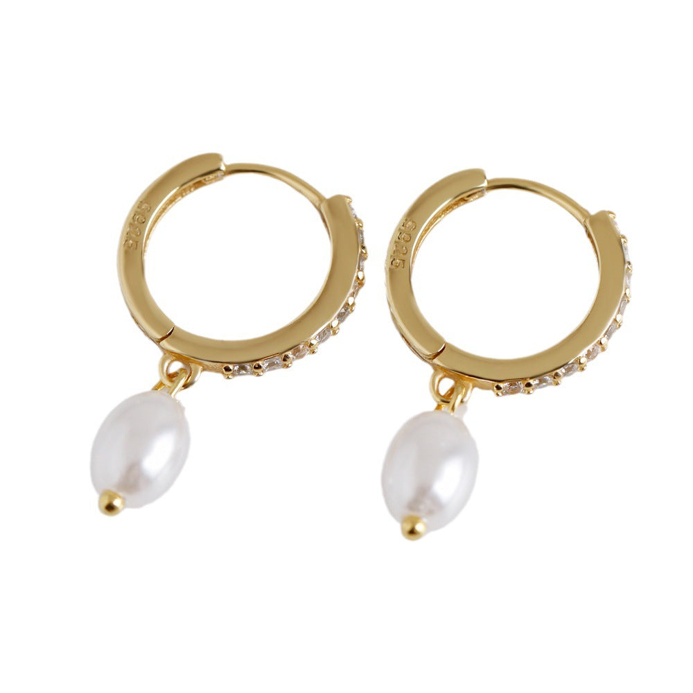 Inlaid Zircon Circle Sterling Sier Ear Clip Earrings