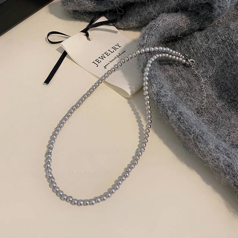 Women's Gray Pearl Sweater Light Luxury Temperament Clavicle Necklaces