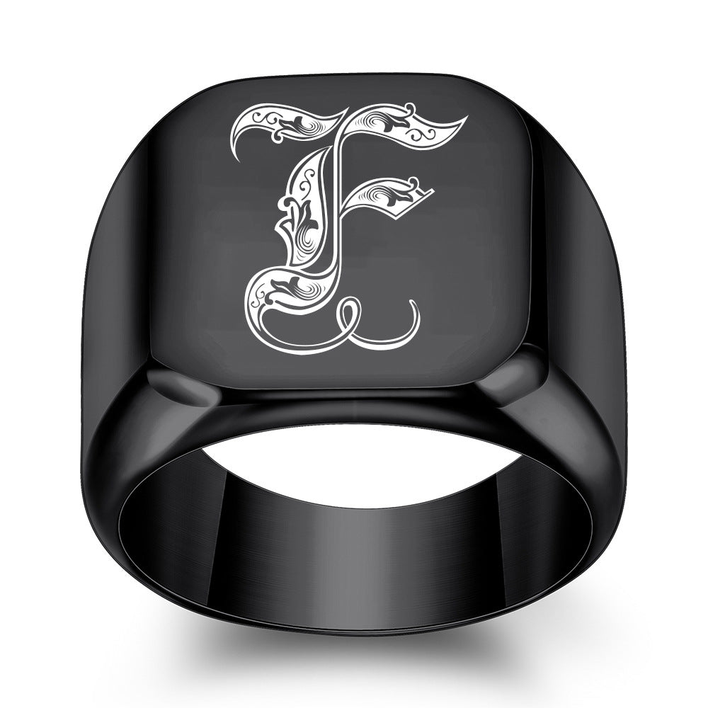 Men's Initial Letter Titanium Steel Retro Punk Rings