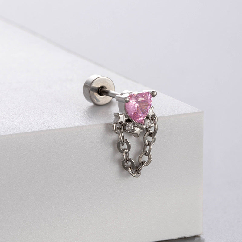 Henson Titanium Steel Ear Bone Pink Zircon Rings