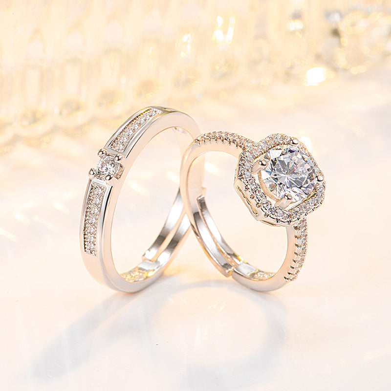 Korean Style Rhinestone Zircon Couple Female Fashion Personality Rings