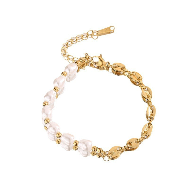 Women's Super Flash Pig Nose Pearl Titanium Steel Bracelet